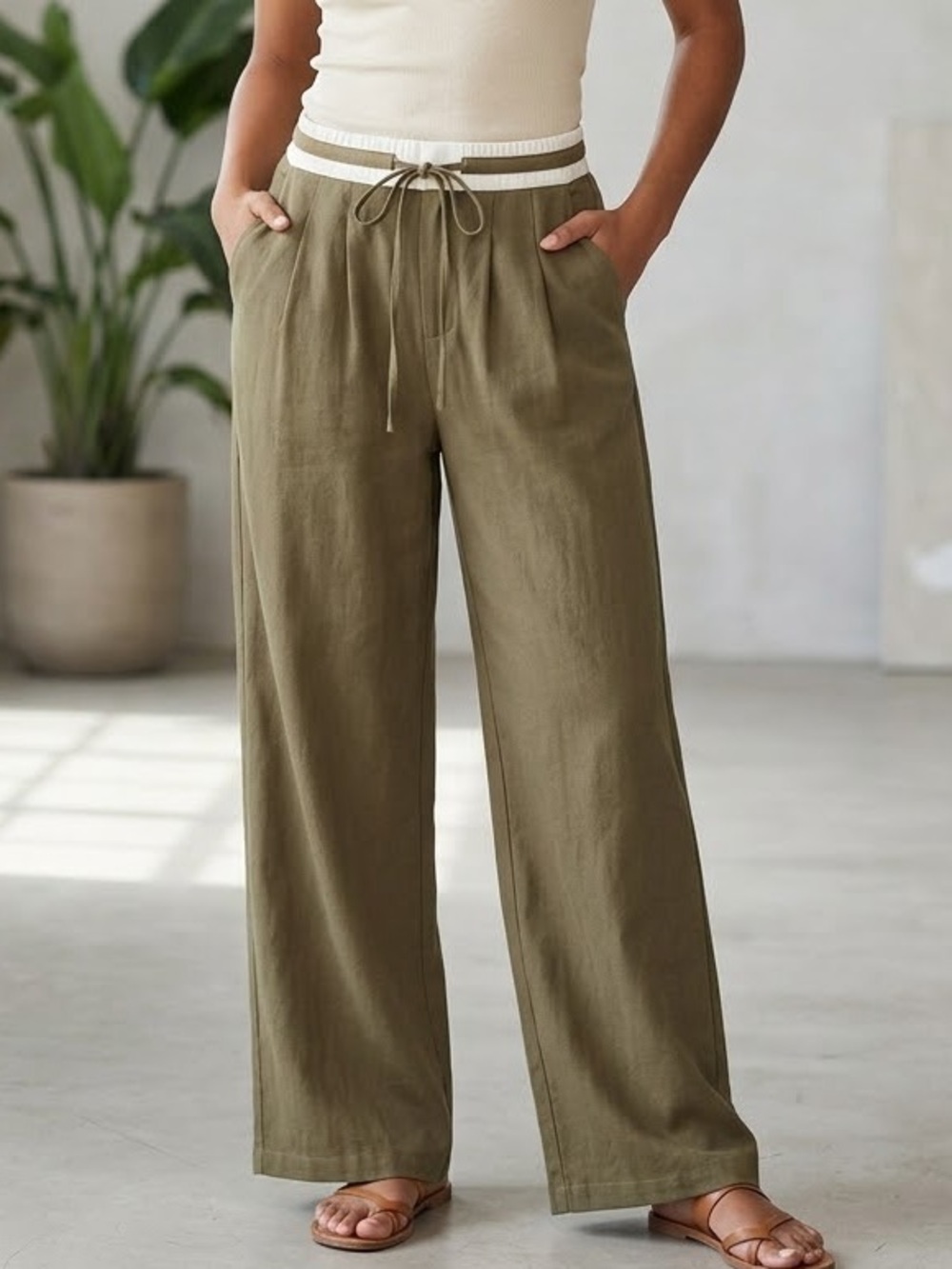 NWT Cider Olive Green Wide Leg Trousers Size Medium